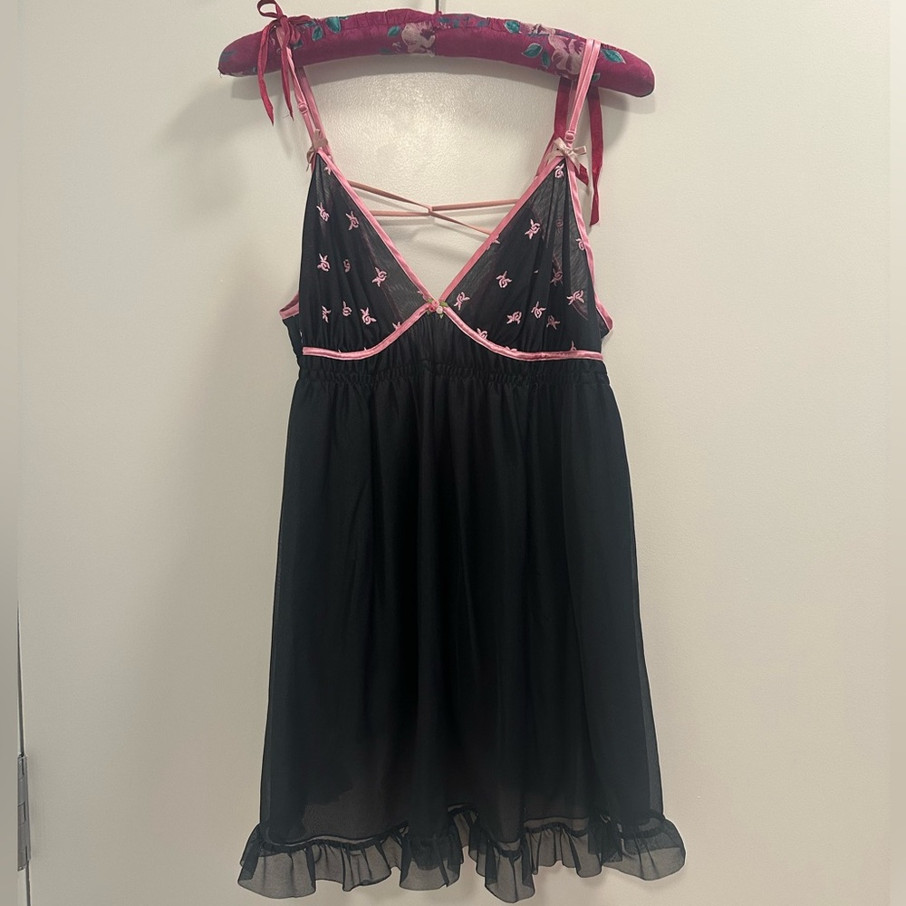 Vintage Betsey Johnson Black Chemise with Pink Accents